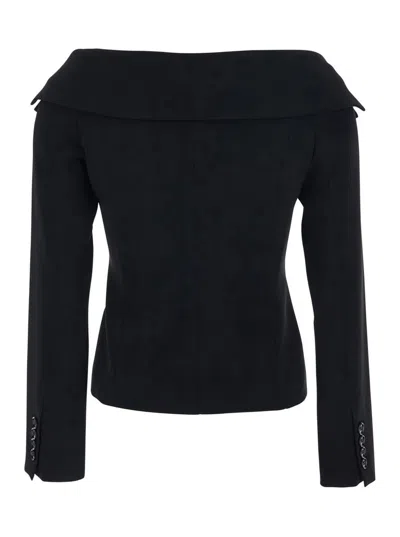 Pinko Antonina Black Jacket With Off-shoulder Neckline In Tech Fabric Woman In Black