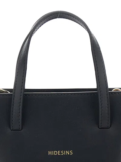 Hidesins 'flap J' Black Handbag With One Front Flap Pocket And Adjustable And Removable Shoulder Strap In Lea In Black