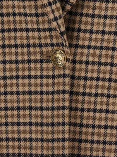 Twinset Beige Single-breasted Jacket With All-over Check Motif In Wool Blend Woman In Brown