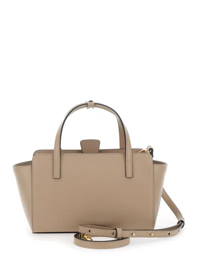 Hidesins Beige Handbag With Adjustable And Removable Shoulder Strap And Logo Lettering On The Front In Leathe In Neutral