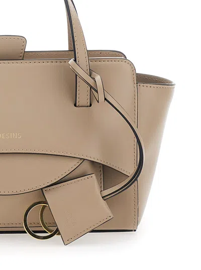 Hidesins Beige Handbag With Adjustable And Removable Shoulder Strap And Logo Lettering On The Front In Leathe In Neutral