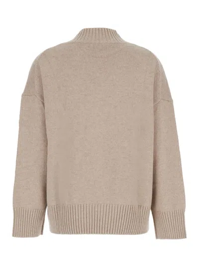 Plain Beige Turtleneck Sweater With Dropped Shoulder In Cashmere Woman In Neutral