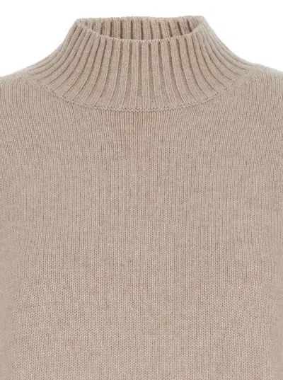 Plain Beige Turtleneck Sweater With Dropped Shoulder In Cashmere Woman In Neutral