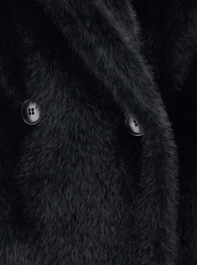 Twinset Black Coat With Classic Lapels In Faux Fur Woman In Animal Print