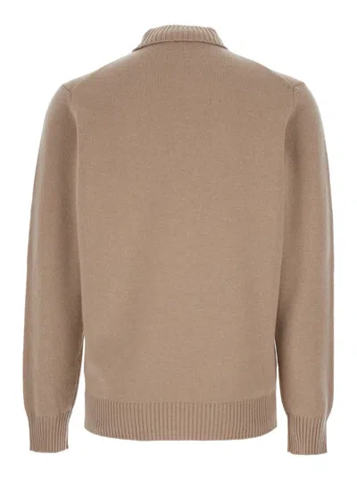 Kangra Cashmere Beige Turtleneck Sweater With Ribbed Trims In Wool Man In Brown