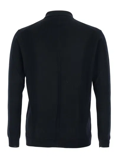 Low Brand Black Sweater With Polo Shirt Style Collar And Long Sleeves In Wool Man In Black
