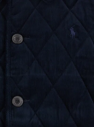 Polo Ralph Lauren Blue Jacket With Classic Collar And Pony Embroidery On The Front In Quilted Corduroy Man In Blue
