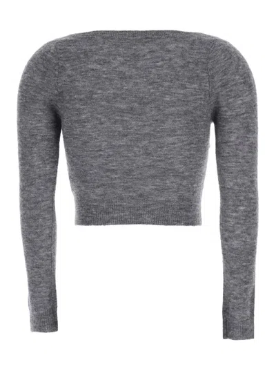 Shushu-tong Grey Cardigan With Wide Round Neck And Logo Embroidery On The Front In Wool Blend Woman In Gold