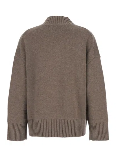 Plain Brown Turtleneck Sweater With Dropped Shoulder In Cashmere Woman In Blue