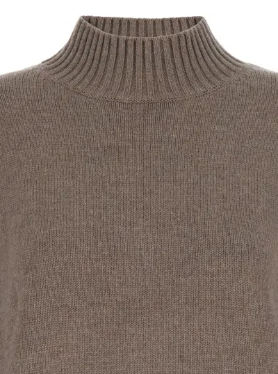 Plain Brown Turtleneck Sweater With Dropped Shoulder In Cashmere Woman In Blue