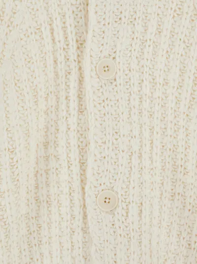 Coor White Crewneck Cardigan With Ribbed Trims In Wool Blend Man In Neutral