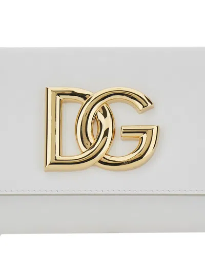 Dolce & Gabbana 3.5 White Clutch Bag With Metallic Dg Logo On The Front In Leather Woman In White