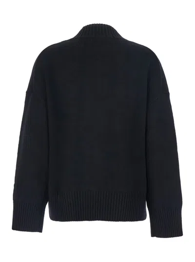 Plain Black Turtleneck Sweater With Dropped Shoulder In Cashmere Woman In Black