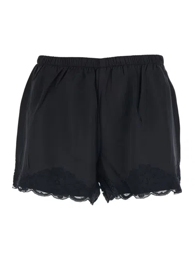 Gold Hawk Black Shorts With Elastic Waist And Lace Details In Silk Woman In Black