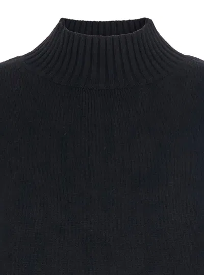 Plain Black Turtleneck Sweater With Dropped Shoulder In Cashmere Woman In Black