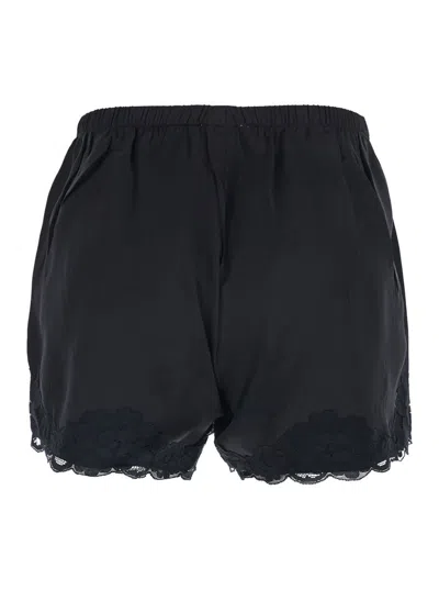 Gold Hawk Black Shorts With Elastic Waist And Lace Details In Silk Woman In Black