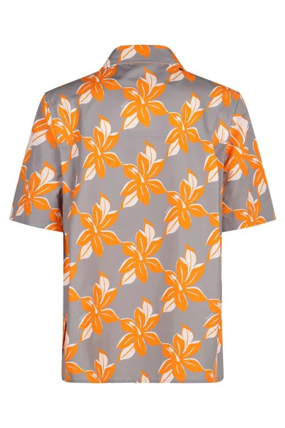 Gucci Multicolor Bowling Shirt With Cuban Collar And All-over Floral Print In Cotton Man In Orange