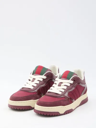 Gucci Burgundy Leather And Gg Supreme Fabric Re-web Sneakers In Burgundy