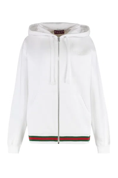 Gucci White Sweatshirt With Logo Imprinted On The Front And Web Detail On The Edge In Cotton Man In White