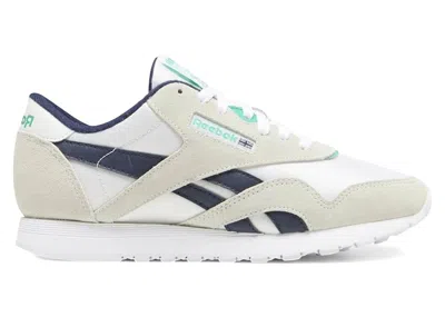 Pre-owned Reebok Classic Nylon (women's) Sneakers In White/vector Navy Blue/court Green