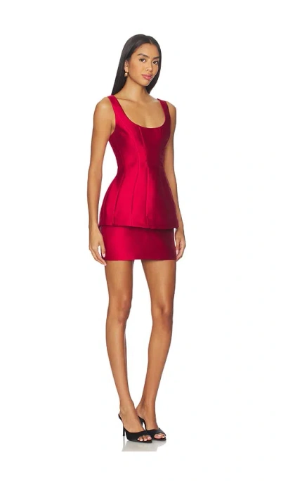 Amanda Uprichard Empire Pleated Peplum Cocktail Minidress In Red