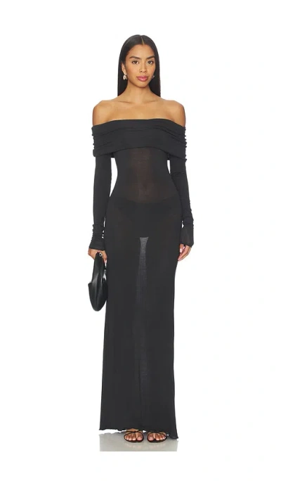 Skims Sheer Modal Off Shoulder Long Dress In Black