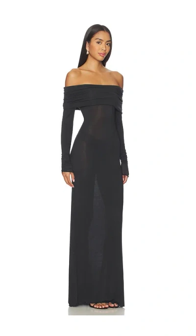 Skims Sheer Modal Off Shoulder Long Dress In Black