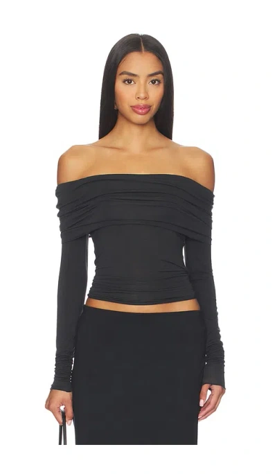 Skims Sheer Modal Off Shoulder Long Sleeve Top In Black