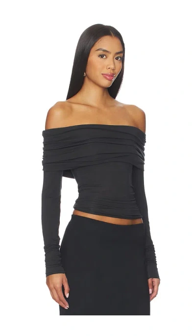 Skims Sheer Modal Off Shoulder Long Sleeve Top In Black