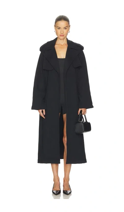 Skims Cotton Fleece Boyfriend Trench Coat In Black
