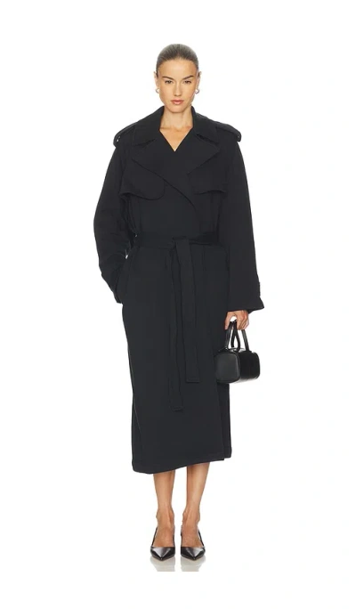 Skims Cotton Fleece Boyfriend Trench Coat In Black