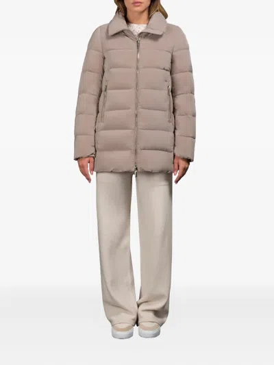 Moorer Trapeze-line Down Jacket With Detachable Fox Fur Collar In Brown