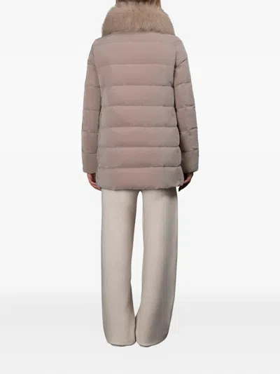 Moorer Trapeze-line Down Jacket With Detachable Fox Fur Collar In Brown