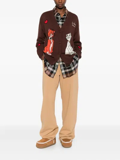 Mc2 Saint Barth Cat-intarsia Cardigan In Brown