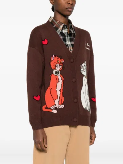 Mc2 Saint Barth Cat-intarsia Cardigan In Brown