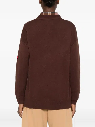 Mc2 Saint Barth Cat-intarsia Cardigan In Brown