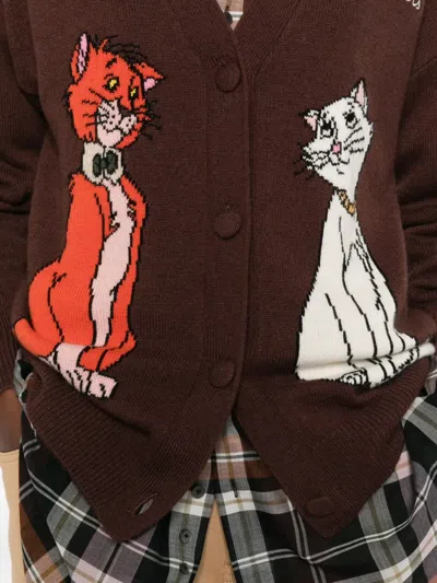 Mc2 Saint Barth Cat-intarsia Cardigan In Brown