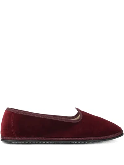 Vibi Venezia Low Cut Round Toe Velvet Ballerina Shoes In Burgundy