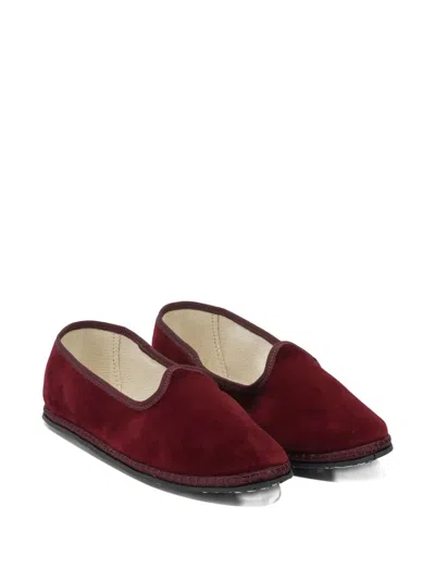 Vibi Venezia Low Cut Round Toe Velvet Ballerina Shoes In Burgundy