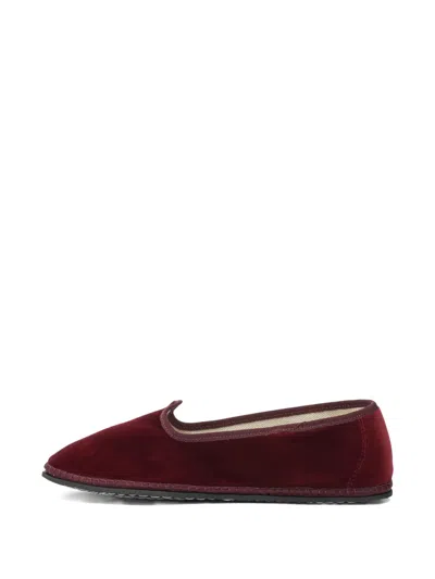 Vibi Venezia Low Cut Round Toe Velvet Ballerina Shoes In Burgundy
