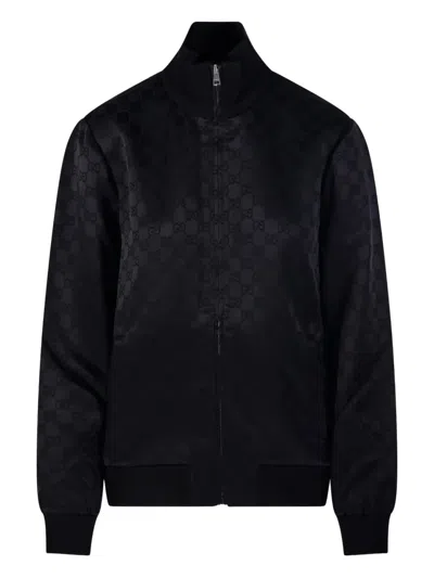 Gucci Monogram-patterned Zip-up Sweatshirt In Black