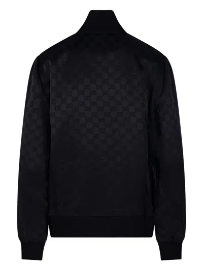 Gucci Monogram-patterned Zip-up Sweatshirt In Black