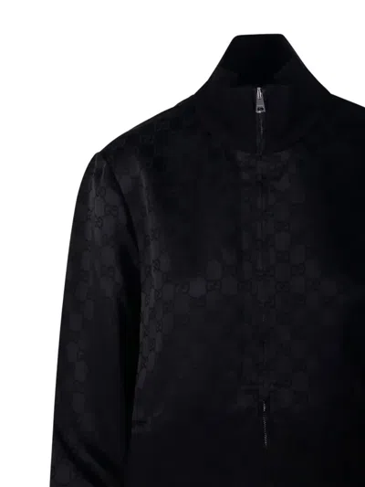 Gucci Monogram-patterned Zip-up Sweatshirt In Black