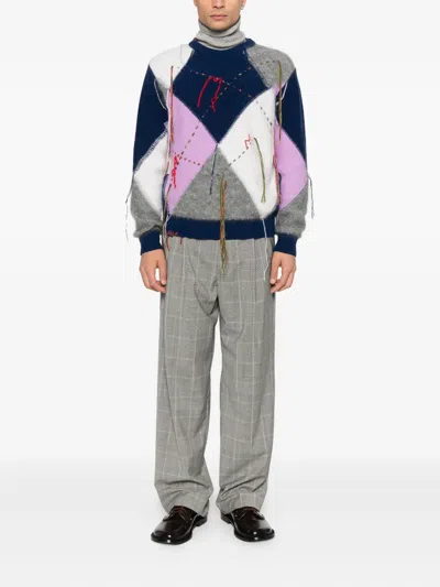 Amaranto Argyle Pattern Knit Sweater With Artistic Detailing In Multi