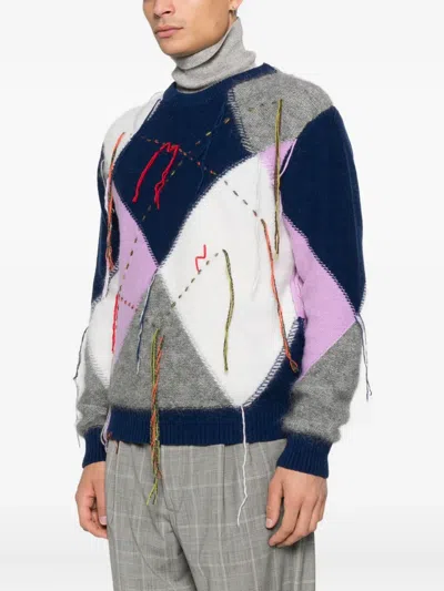 Amaranto Argyle Pattern Knit Sweater With Artistic Detailing In Multi
