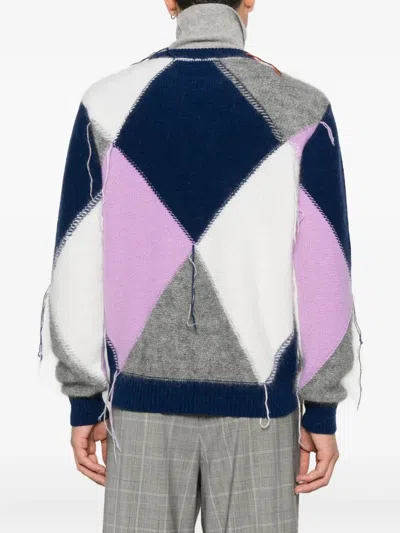 Amaranto Argyle Pattern Knit Sweater With Artistic Detailing In Multi