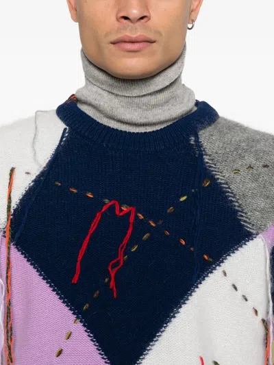 Amaranto Argyle Pattern Knit Sweater With Artistic Detailing In Multi