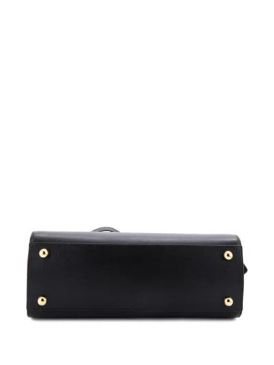 Pre-owned Burberry Banwell Leather And House Check Canvas Small Tote Bag In Black