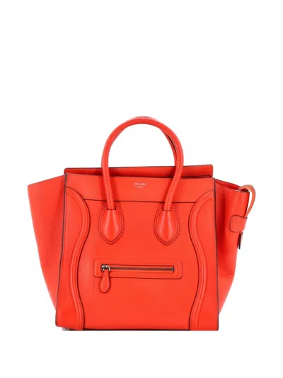 Pre-owned Celine Luggage Bag Grainy Leather Mini Tote Bag In Orange