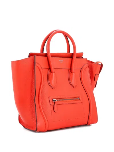 Pre-owned Celine Luggage Bag Grainy Leather Mini Tote Bag In Orange